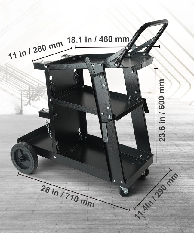 SucceBuy Welding Cart 3-Tier Welder Cart with Swivel Wheels Safety Chains Rolling Tank Storage for Plasma Cutter Welding Machine