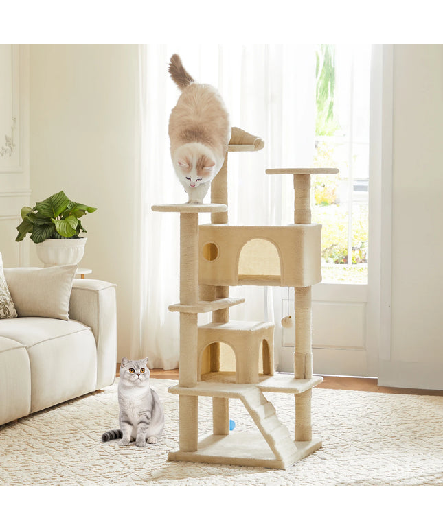 JHK 54in Tall Multi-Level Cat Tree Tower for Indoor Pet Furniture Stable Kitty Play House with Sisal Scratching Post for Home
