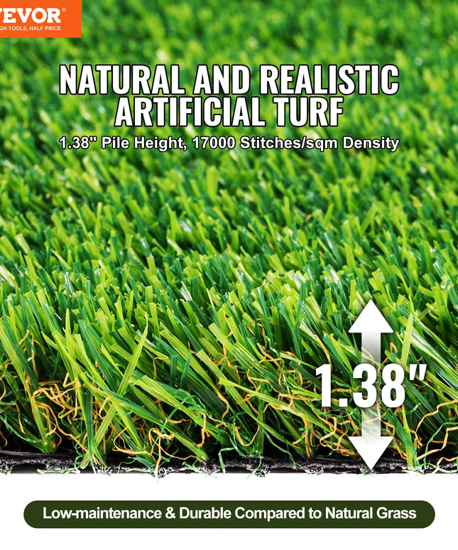 SucceBuy Artifical Grass Rug Green Turf 1.38/1.57" Fake Door Mat Outdoor Patio Lawn Decoration Easy to Clean with Drainage Holes