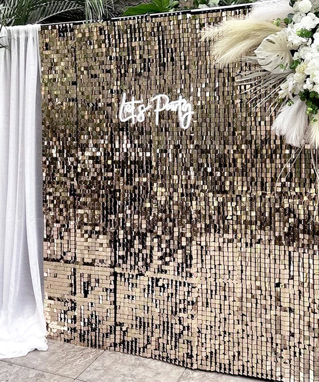 12/24/36/49pcs Large Shimmer Wall Backdrop Champagne Gold Square Glitter Panels DIY Wedding Anniversary Birthday Party Backdrop