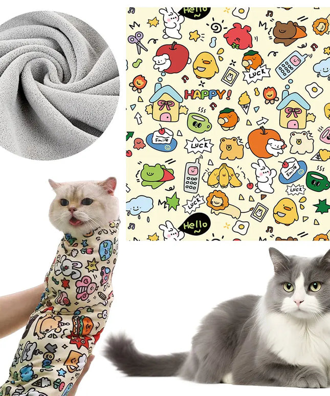 Cat Grooming Wrap Self-Adherent Cat Restraint Wrap Anti-Escape Cat Swaddle Burrito Wrap for Nail Trimming Cat Grooming Supplies