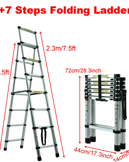 4/5/6 Step Folding Extension Ladder, Aluminum Portable Compact Safety Loft Ladders, 330 LBS Max Load, EN131