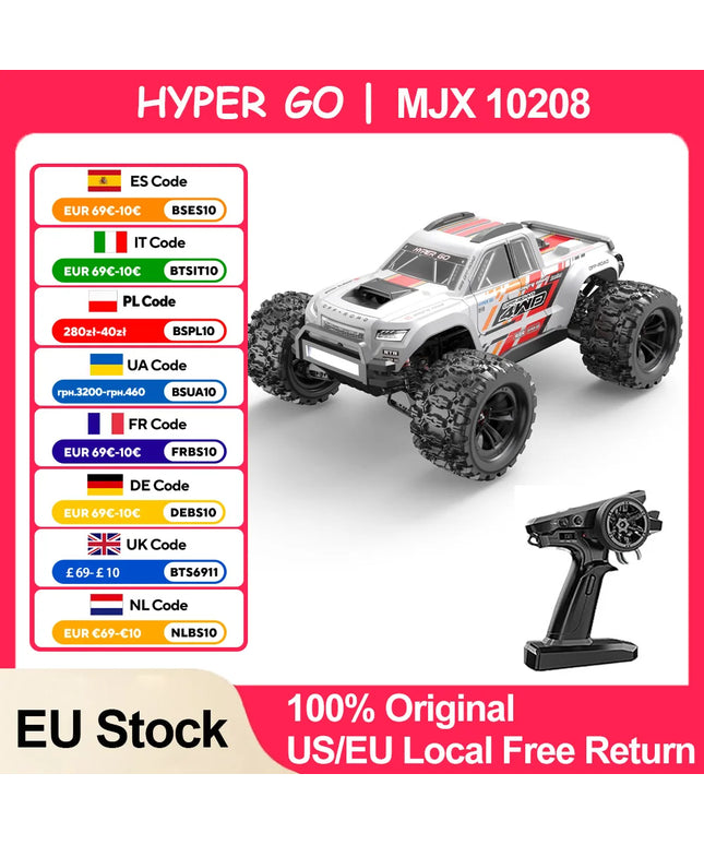 MJX 10208 V2 RC Car 4WD 1/10 Hyper Go 60KM/H 80KM/H Brushless Off-Road Vehicle 2.4G Remote Control Drift Monster Truck RC Toys