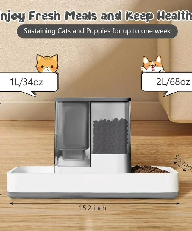 Automatic Cat Feeder and Water Dispenser 2 in 1 Gravity Pet Food Feeder and Water Dispenser with Detachable Design for Small Do