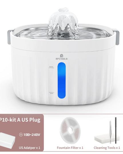 APETDOLA Cat Water Fountain Automatic Pet Water Dispenser for Cats Dogs with Stainless Steel Tray 6-level Filtering System fp10