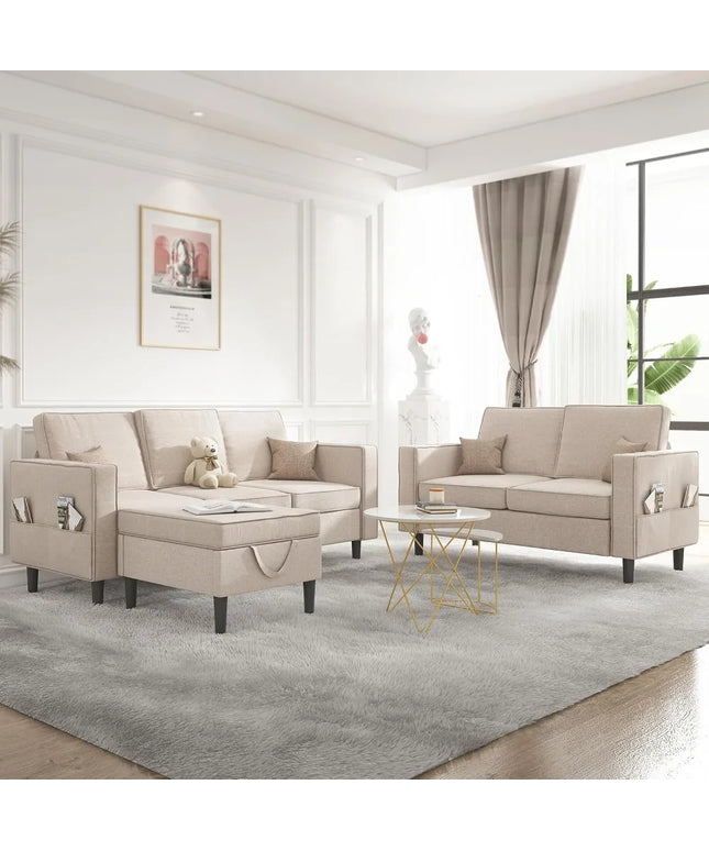 3 Pieces Sectional L Shaped Living Room Sofa Couches Set – 3-Seater 78" Width Small Couch Sofas, Living Room Furniture Sets