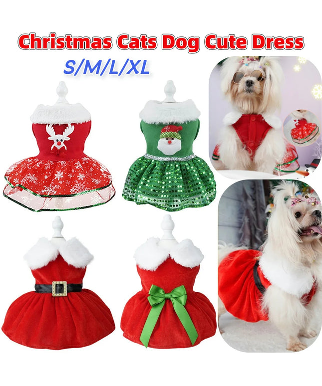 Dog Girls Winter Clothes Comfortable Christmas Dog Dress Soft Small Pet Red Skirt Suit Easy To Clean Christmas Dress Up Supplies