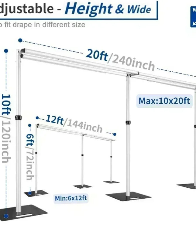3Mx6M Adjustable Double Crossbar Pipe&Drape Backdrop Stand Suitable for Wedding Ceremony Curtain Decor Portable Aluminum Stand