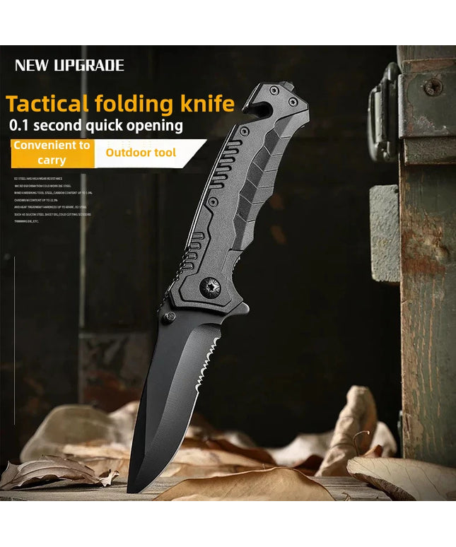 Multi functional outdoor camping knife with safety lock, foldable blade and sharp pocket tactical knife, suitable for fishing