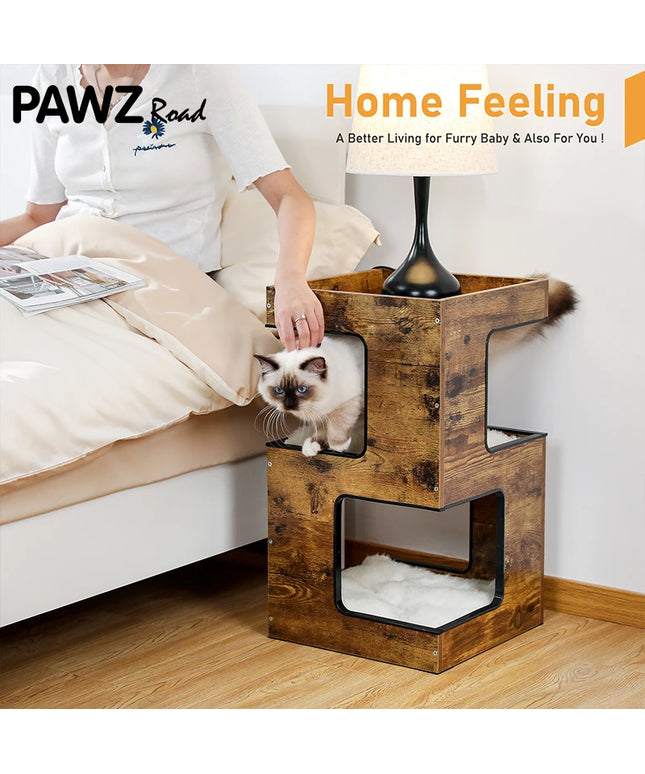 Modern Cat Tree with Scratcher Board, Furniture Bed, 3 Levels, Spacious Top Scratching Pad, House, Removable Soft Cushion, Toys