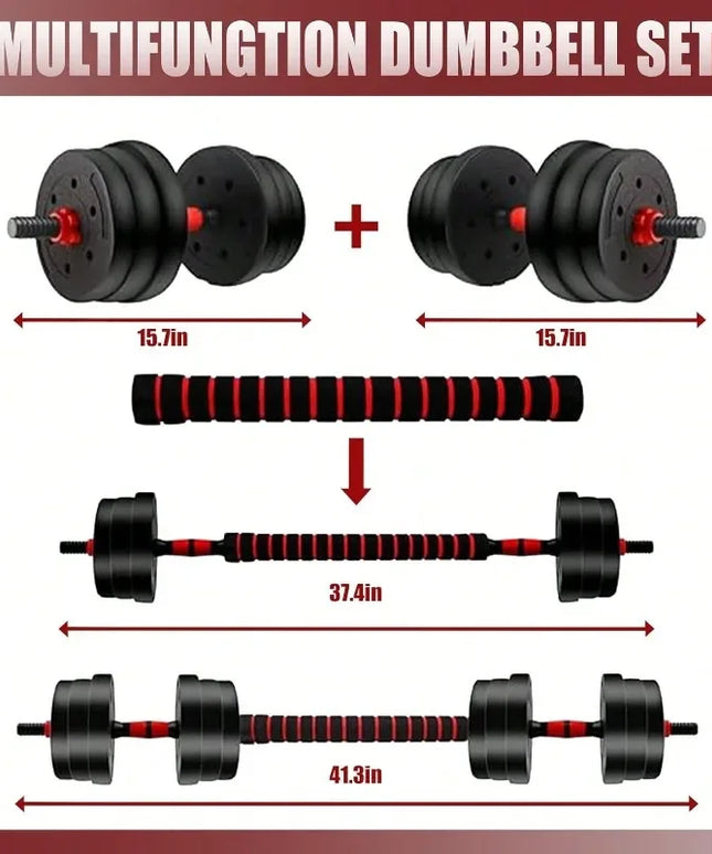 44lbs Adjustable Dumbbell Set, 3-in-1 Free Weight Barbell, Push-Up Stand for Home Gym, Fitness Equipment for Men & Women