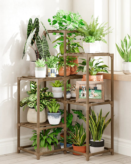 Bamworld Plant Stand Indoor Shelf Outdoor Corner Table 7 Pots Holder for Living Room Multiple Plants Patio Balcony Garden Decor