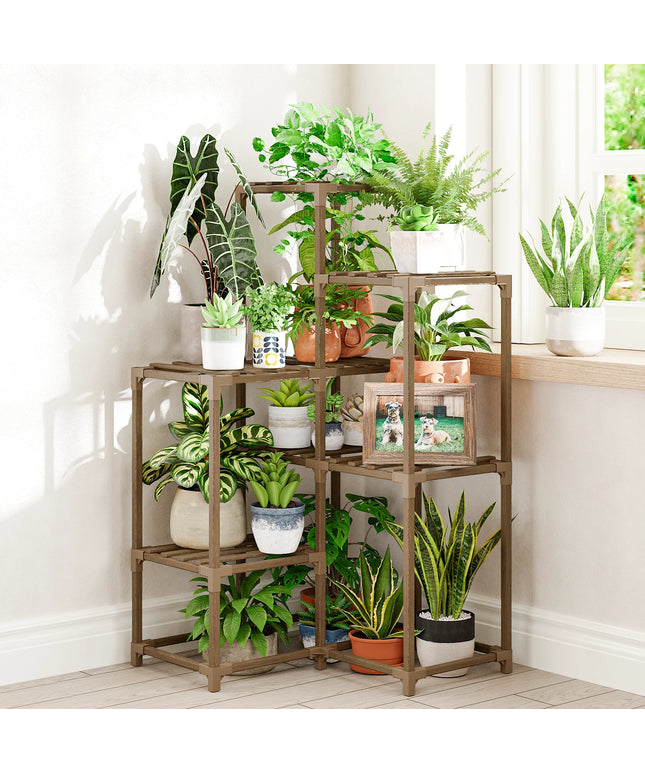 Bamworld Plant Stand Indoor Shelf Outdoor Corner Table 7 Pots Holder for Living Room Multiple Plants Patio Balcony Garden Decor