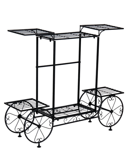 Large Metal Garden Cart Plant Stand Parisian Style Flower Display Rack Holder for Indoor Outdoor
