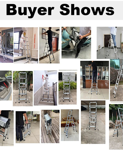 4/5/6 Step Folding Extension Ladder, Aluminum Portable Compact Safety Loft Ladders, 330 LBS Max Load, EN131
