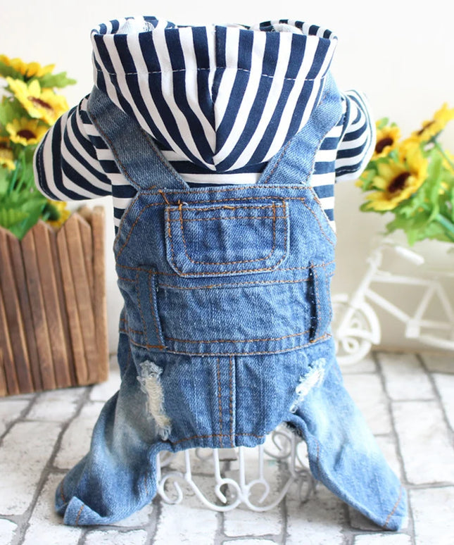 Pet Denim Jumpsuit Dog Jeans Hoodies Cool Blue Coat Medium Small Dogs Classic Jacket Puppy Blue Vintage Washed Vests