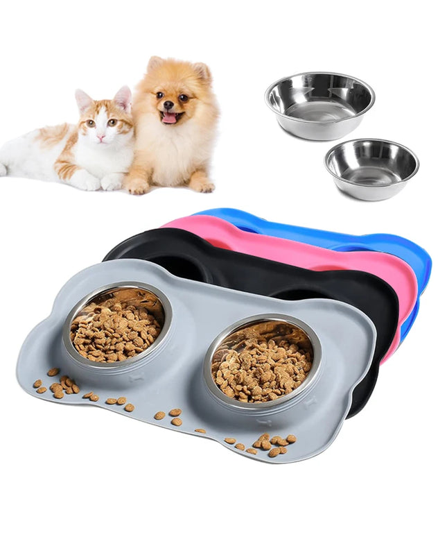 Stainless Steel Pet Dog Feeder Silicone Anti-spill Cats Dog Double Bowl Pet Feeding Drinking Water Bowls Dog Food Dispenser