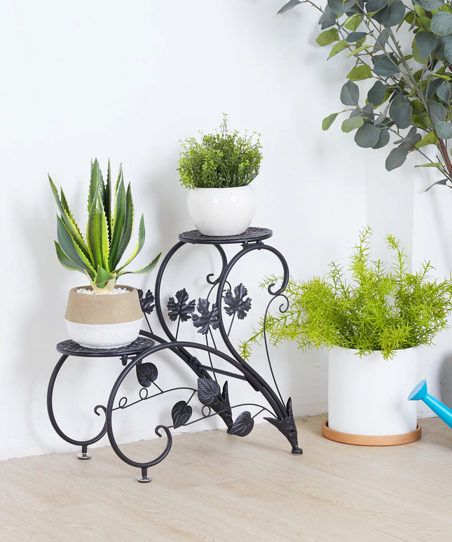 2PCS Rustproof Metal Plant Stand 4 Potted Flower Display Rack Shelf for Garden Balcony Office White and Black