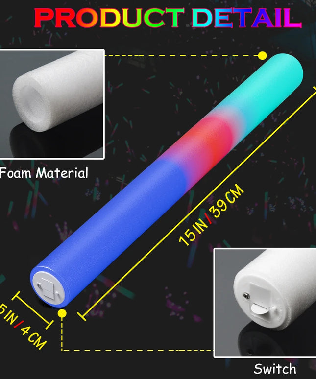 15/25/35/105 Pcs LED Foam Glow Sticks Bulk Colorful RGB Light Up Sticks Glow in The Dark Party Supplies for Wedding Birthday
