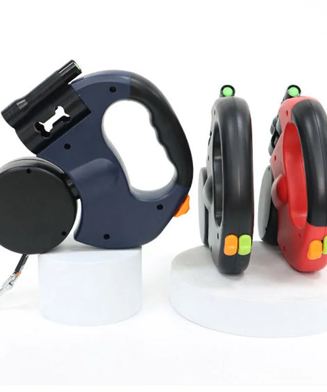 3in1 Double Head Automatic retractable Dog leash Flashlight Poop Bag Dispenser Reflective Pet Cat Extendable Puppy Traction Rope