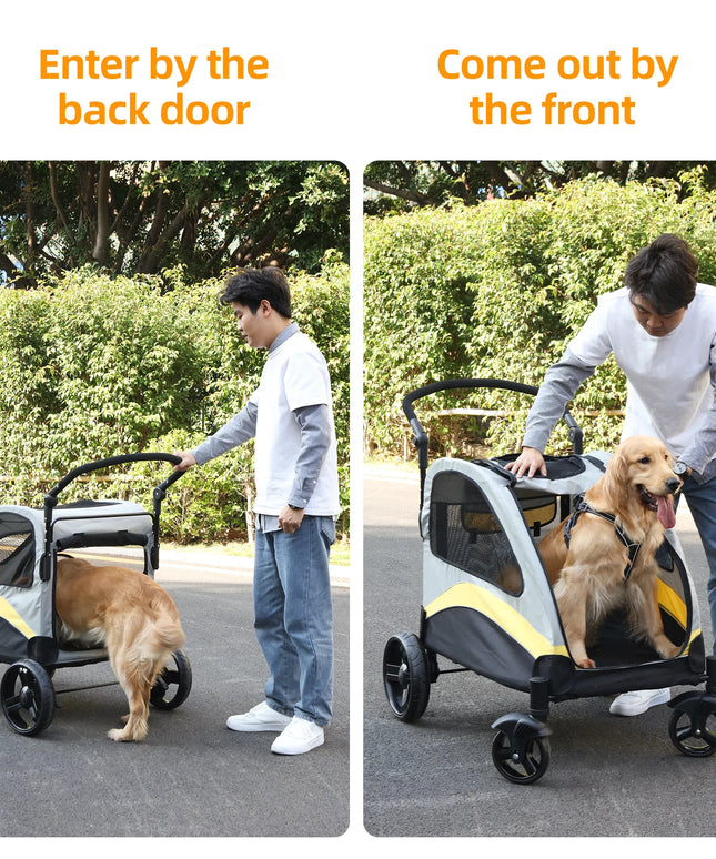 Large Dog Stroller 4 Wheel Pet Trolley Carrier Foldable for 2 Dogs up to 121 lbs
