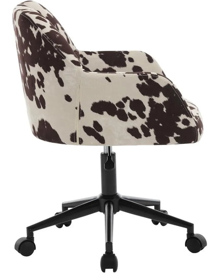 Velvet Cow Print Desk Chair with 360 Swivel, Mid Back Support and Adjustable Height for Office Use
