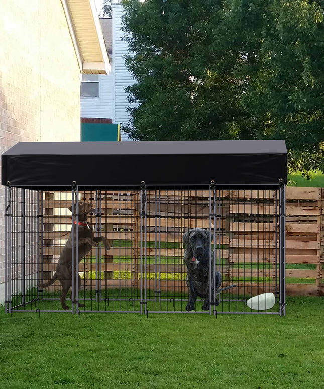 Large Dog Kennel Dog Crate Cage, Welded Wire Pet Playpen with UV Protection Waterproof Cover Metal and Roof Outdoor Heavy Duty