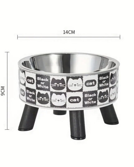 1pcsElevated stainless steel cat bowl with neck protection design - anti slip, anti pointed feeding tray for cats, cat food bowl