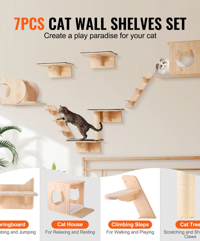 SucceBuy Wall Mounted Cat Shelves Cat Wall Shelves and Perches with Jumping Boards Hammocks & Cat Tree Cat Furniture and Shelves