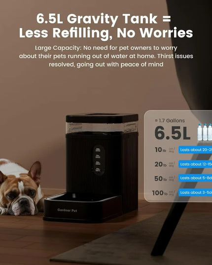 Automatic Dog Water Dispenser with Gravity Feeding System and Stainless Steel Bowl for Large Pets 6.5L HighCapacity BPAFree Wat