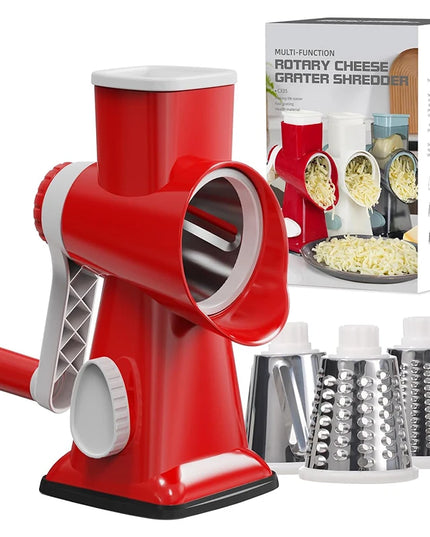 3 in 1 Rotary Cheese Grater Versatile Manual Vegetable Slicer Peanut Nuts Grinder Cheese Vegetable Shredder Clear JT242