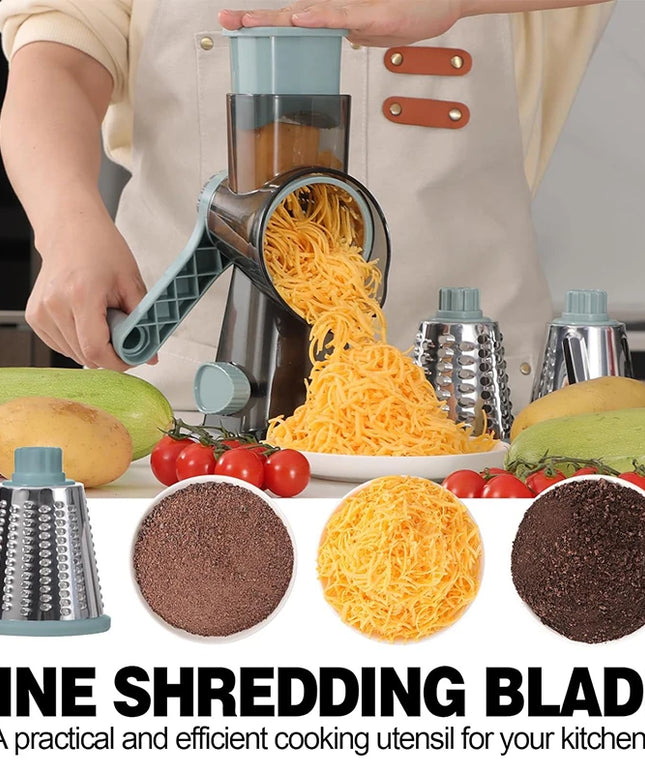 3 in 1 Rotary Cheese Grater Versatile Manual Vegetable Slicer Peanut Nuts Grinder Cheese Vegetable Shredder Clear JT242
