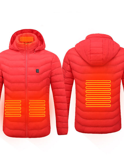 Men Heated Puffer Jacket Electric Heating Coat Insulated Hood Windbreaker 9Heat Zones