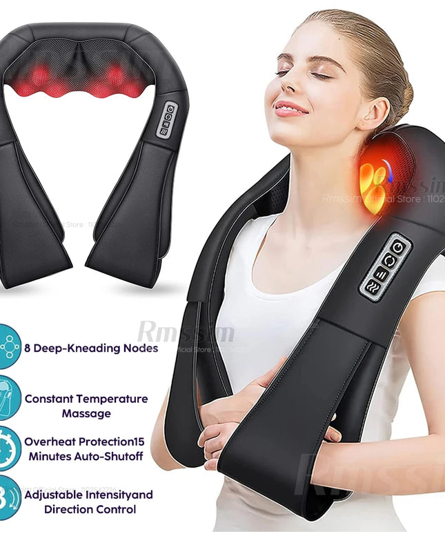 Shiatsu Neck and Shoulder Massager Heated Back Massager U Shape Deep Kneading Electric Massage Pillow for Neck Waist Leg Body