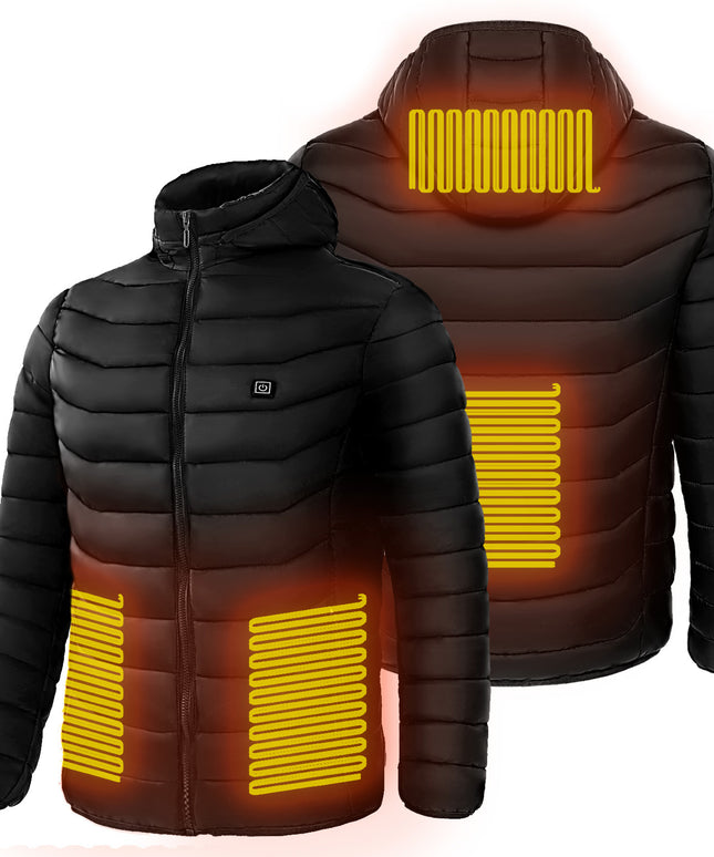 Men Heated Puffer Jacket Electric Heating Coat Insulated Hood Windbreaker 9Heat Zones