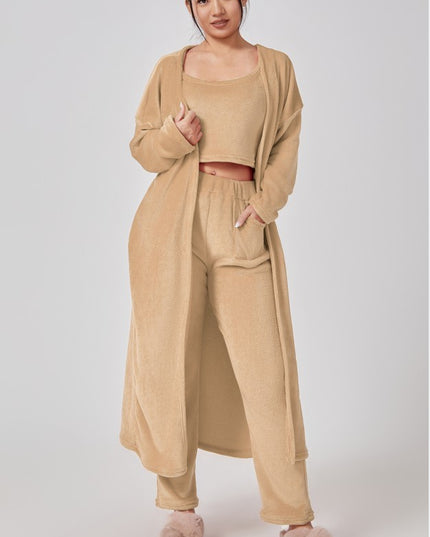 Cozy Pajama Set, 3 Piece Lounge Set, Cute Loungewear, Warm Suit Sets, Matching Set, Lounge Set, 3 Piece Pant Sets, Women Winter Dress