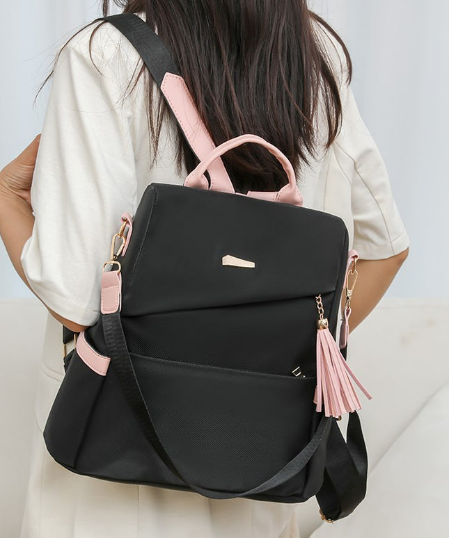 Oxford Cloth Stitching Women'S Backpack Anti-Theft Back Zipper Girls Schoolbag Casual Travel Double Shoulder Backpack
