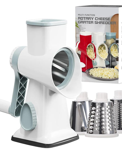 3 in 1 Rotary Cheese Grater Versatile Manual Vegetable Slicer Peanut Nuts Grinder Cheese Vegetable Shredder Clear JT242
