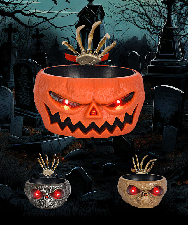 Halloween Candy Bowl Plastic Pumpkin Bowl With Motion Activated Hand, Halloween Serving Dishes Battery Operated Halloween Pumpkins Bowl For Trick-or-Treaters Party