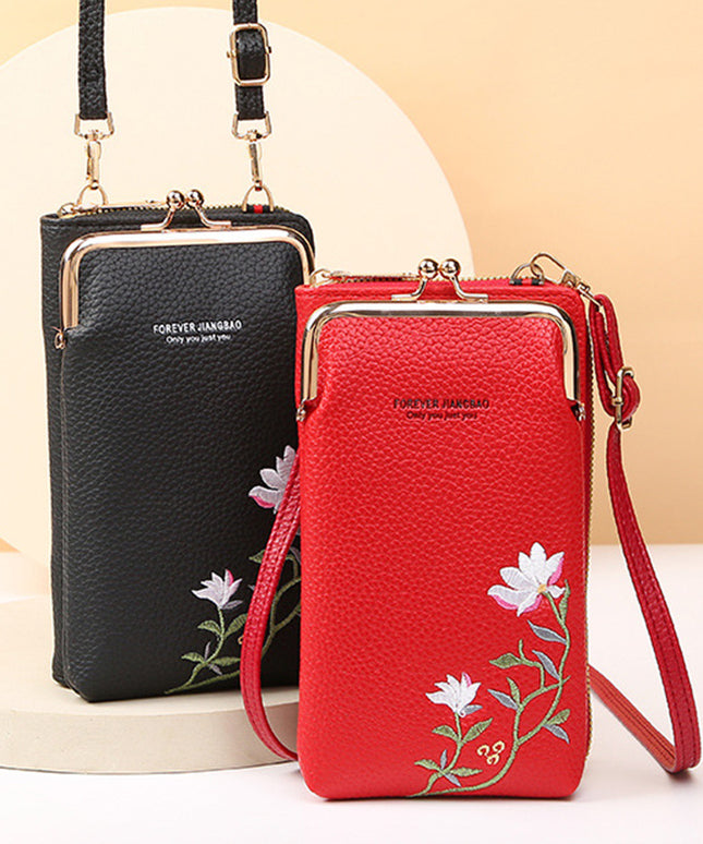 Flower Embroidery Phone Bag With Lock Buckle Outdoor Long Wallet Fashion Shoulder And Crossbody Bags