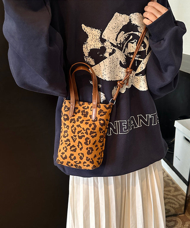 Women's Crossbody Bag Autumn And Winter Retro Leopard Print Shoulder Bag Anime New Versatile Suede Phone Bag