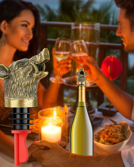 Wild Boar Head Wine Pourer - Vacuum Sealing, Wine Spout, Stopper For Cocktails, Whiskey, Wine Bottles, Perfect Gift For Any Occasion