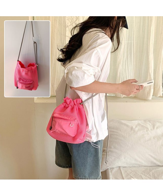 Small Mesh Drawstring Bucket Bag Fashion Cute Messenger Shoulder Bags For Women