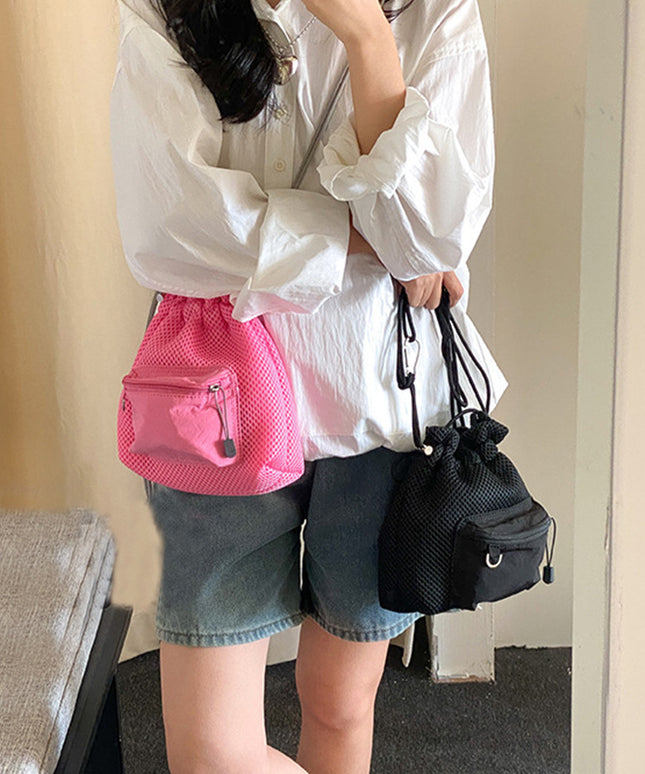 Small Mesh Drawstring Bucket Bag Fashion Cute Messenger Shoulder Bags For Women